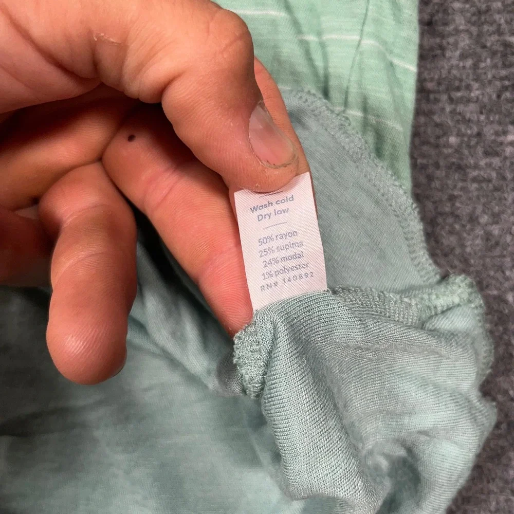 Marine Layer Striped Henley Shirt Mens Large Long Sleeve Raw Hem Green Coastal